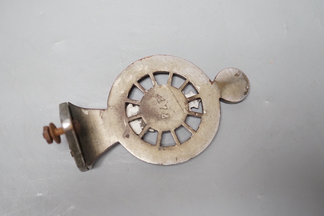 A rare 1920s Automobile Club of China member’s car badge, no.172, mascot mount, 13 cms high.